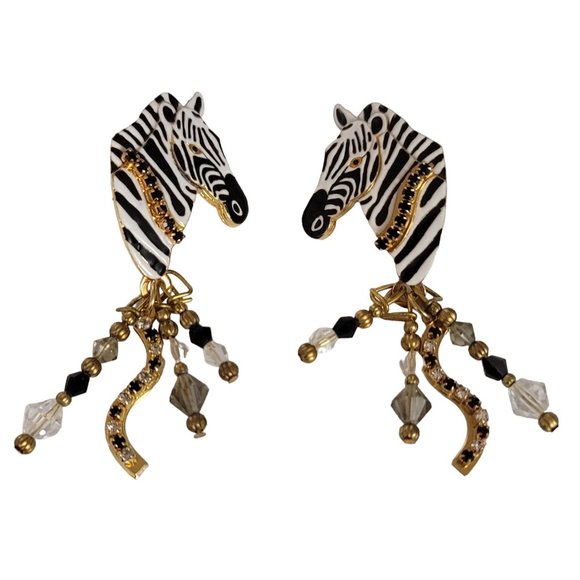 LATR 2GO Lunch At Ritz Africa Safari Zebra Dangle Drop Post Earrings Signed E79 - Picture 6 of 6